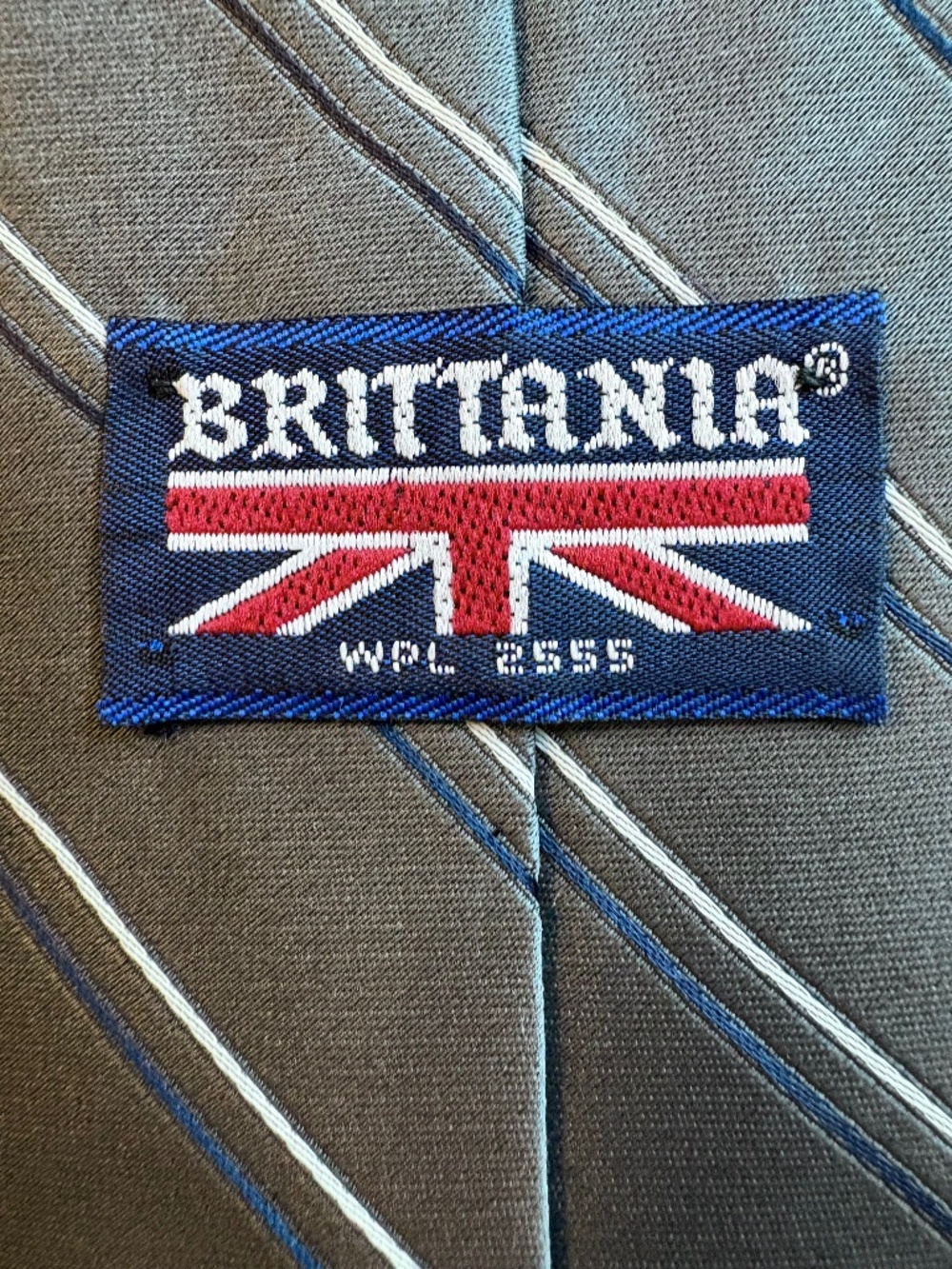 Vintage Brittania Striped Men's Tie – Grey & Blue Skinny/Slim 2"